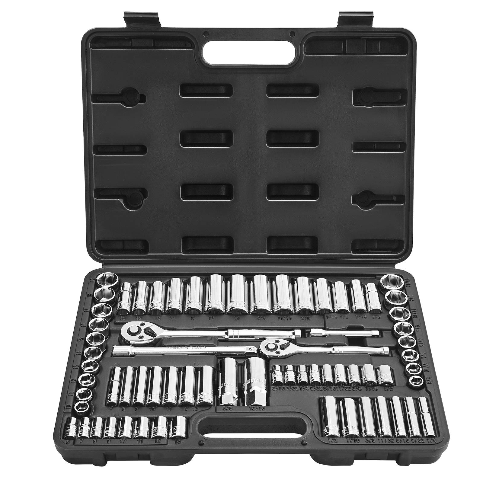 Vevor - VEVOR Kit de douilles 69 pièces SAE et métriques, clé à cliquet 3/8" et 1/4", acier CR-V chromé, coffret robuste. - Image 1