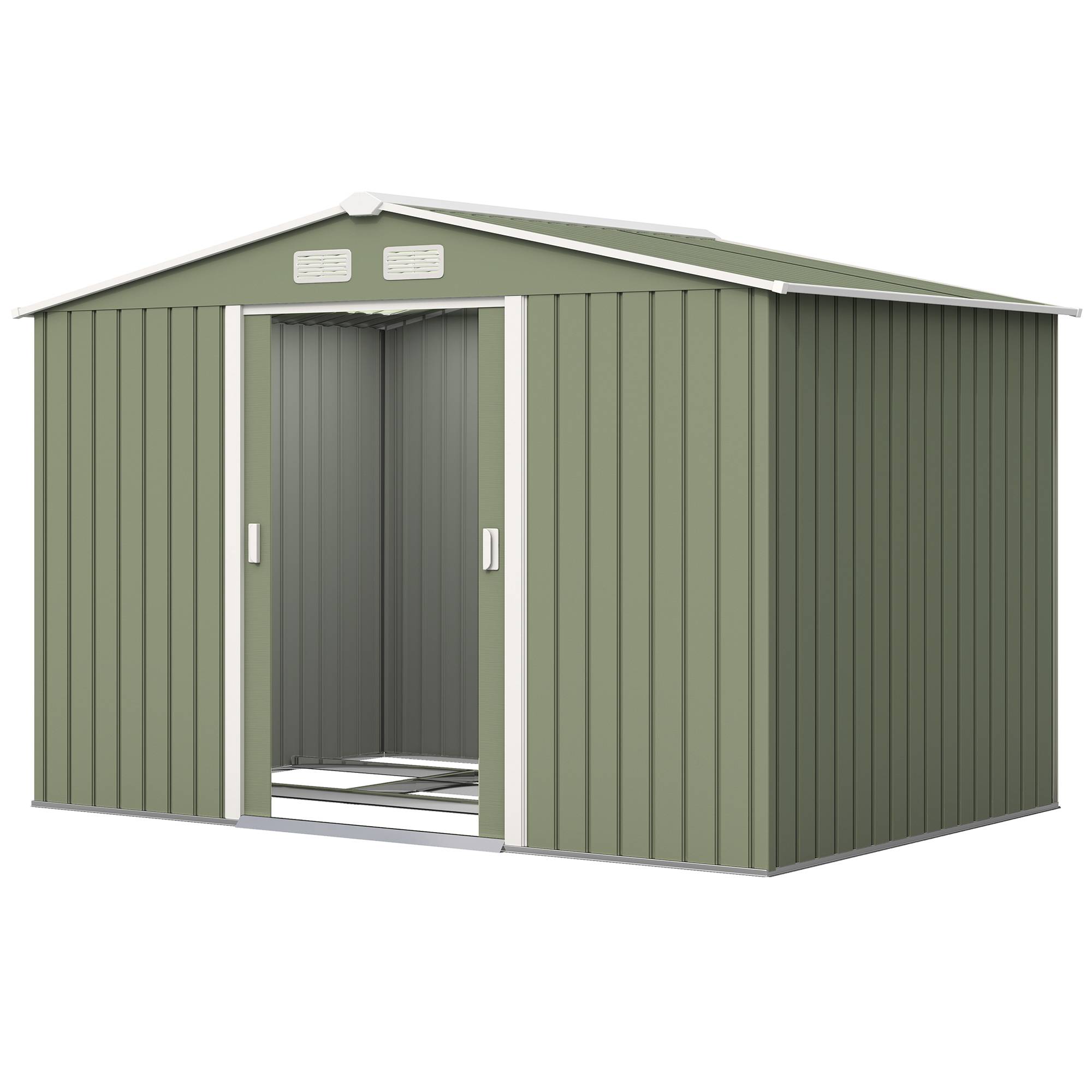Abri de jardin acier 277x195x192 cm avec 2 portes coulissantes et 4 aérations vert clair - Image 2