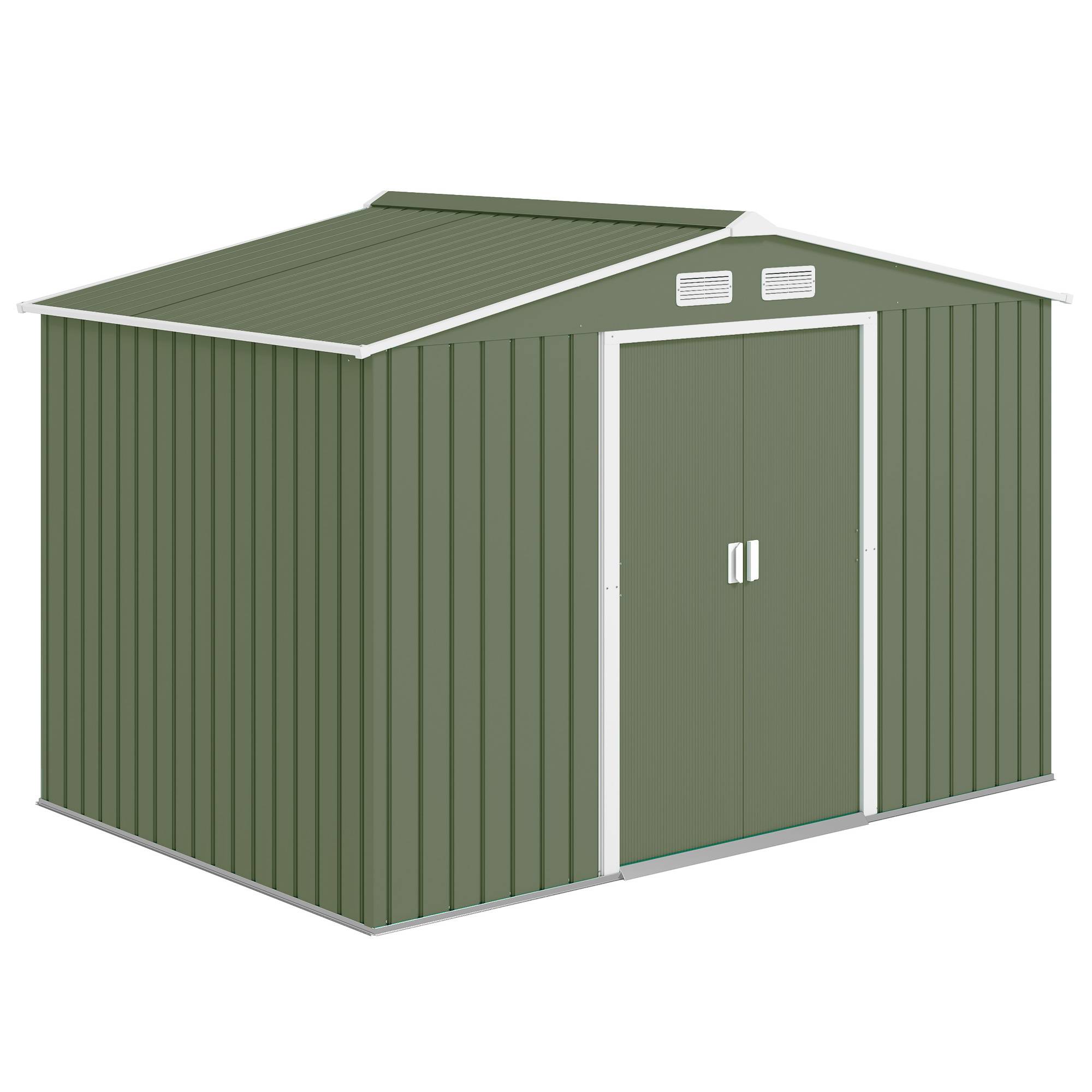 Abri de jardin acier 277x195x192 cm avec 2 portes coulissantes et 4 aérations vert clair - Image 1