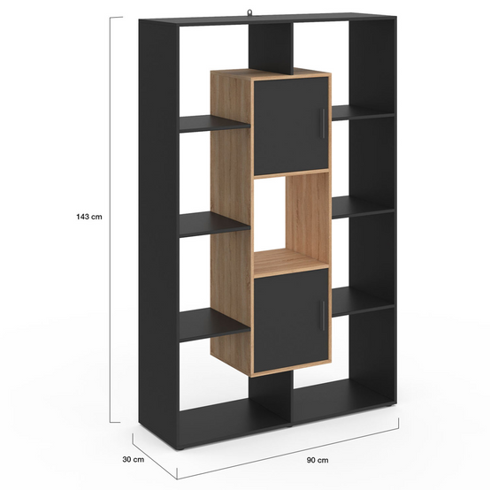 Etagère bibliothèque COLETTE avec 11 compartiments et 2 cases noir et effet bois 143 cm - Image 5