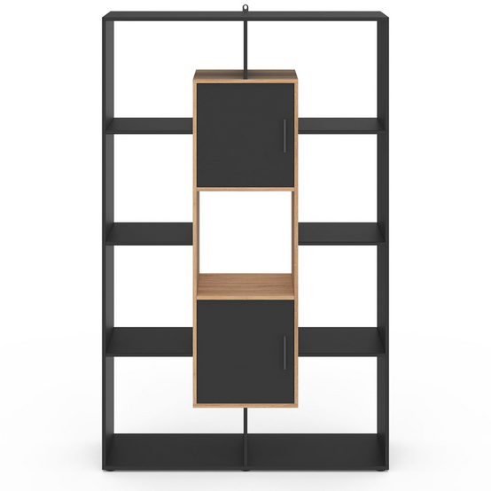 Etagère bibliothèque COLETTE avec 11 compartiments et 2 cases noir et effet bois 143 cm - Image 3