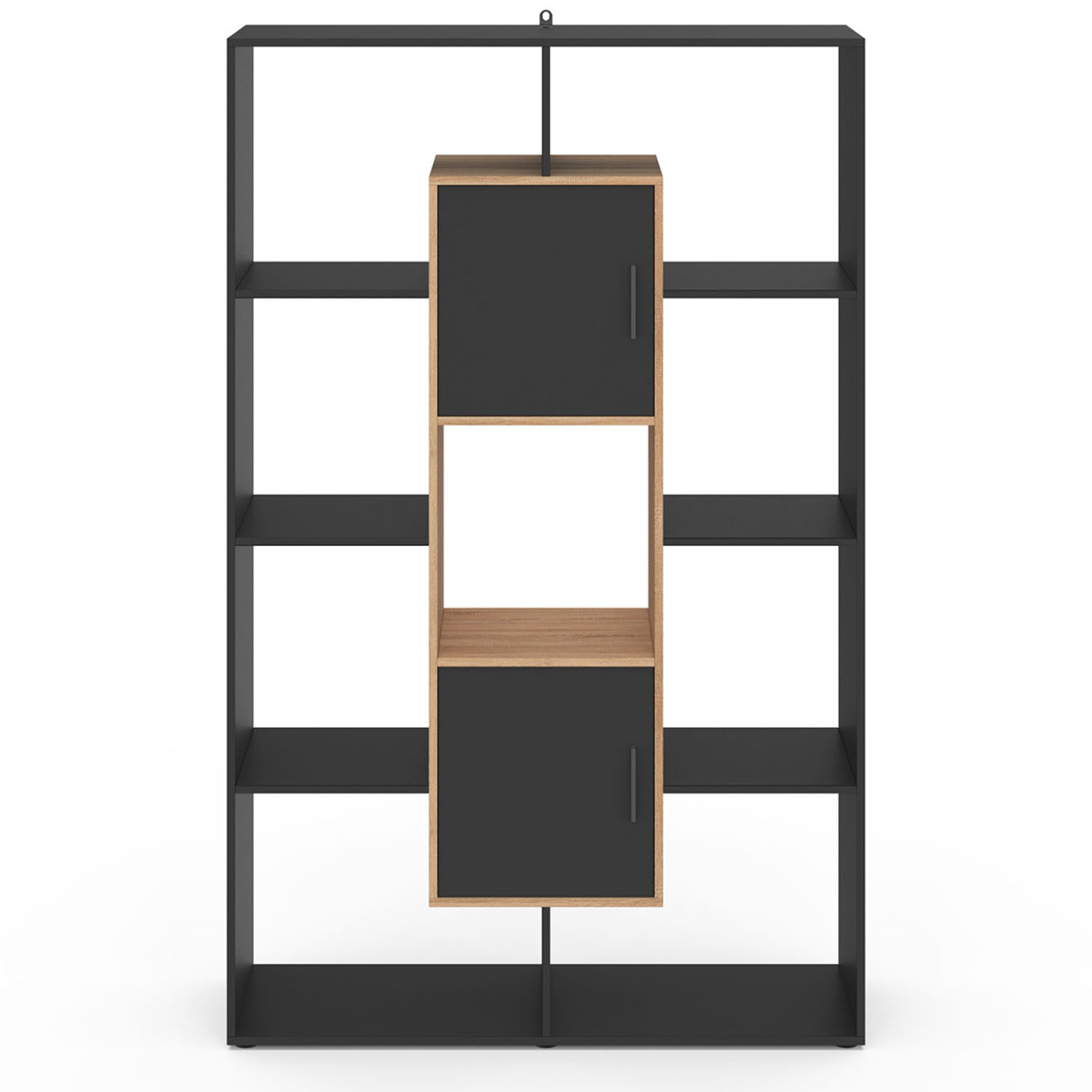 Etagère bibliothèque COLETTE avec 11 compartiments et 2 cases noir et effet bois 143 cm - Image 3