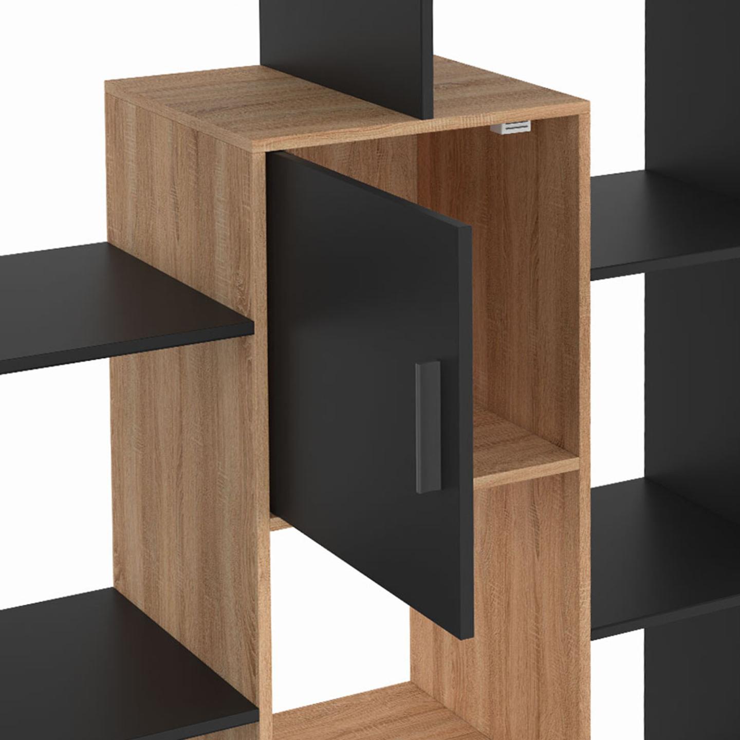 Etagère bibliothèque COLETTE avec 11 compartiments et 2 cases noir et effet bois 143 cm - Image 6