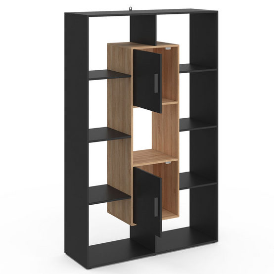 Etagère bibliothèque COLETTE avec 11 compartiments et 2 cases noir et effet bois 143 cm - Image 4