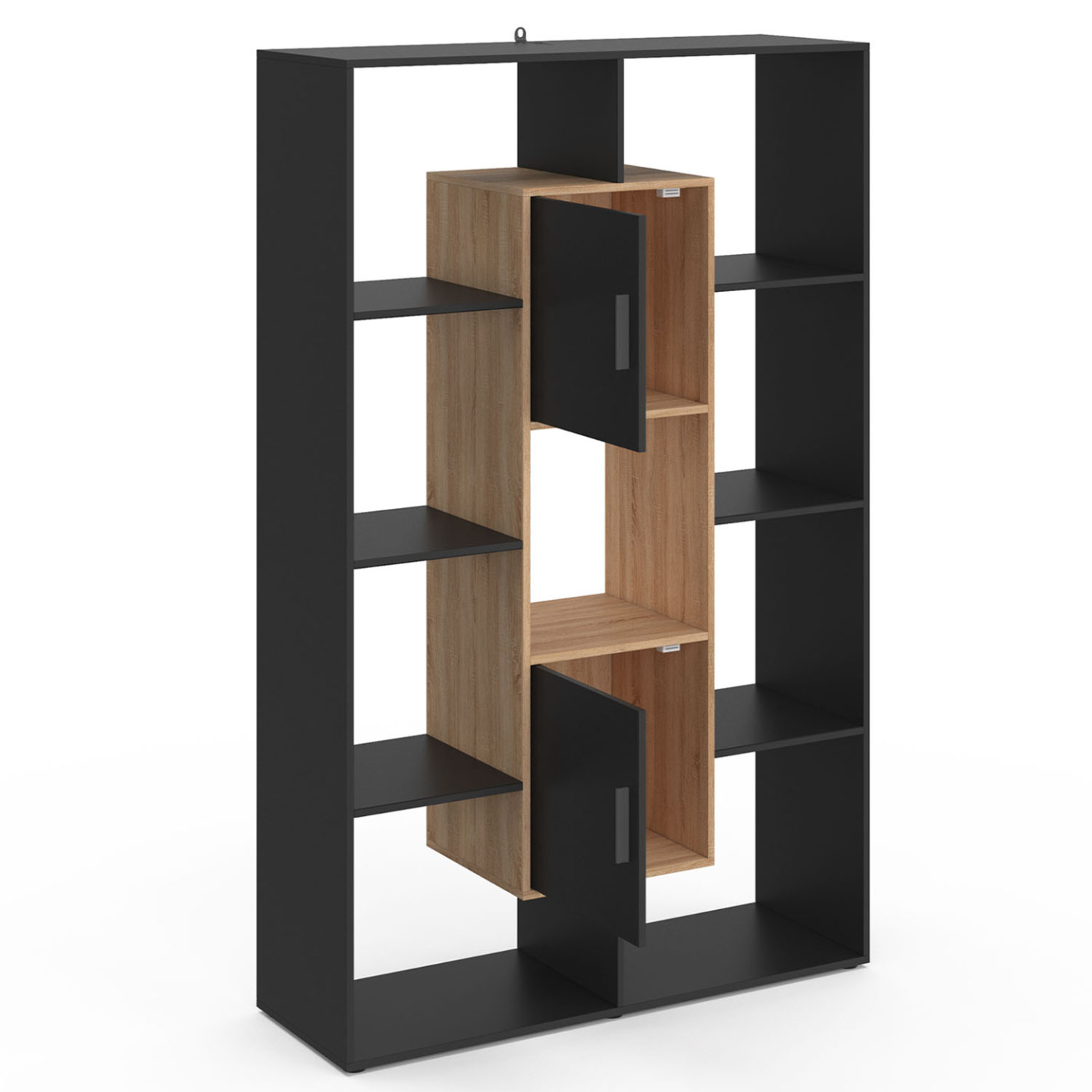 Etagère bibliothèque COLETTE avec 11 compartiments et 2 cases noir et effet bois 143 cm - Image 4
