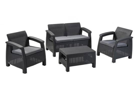 Keter - Salon de jardin 4 places et table basse Corfu - Anthracite - KETER - Image 1