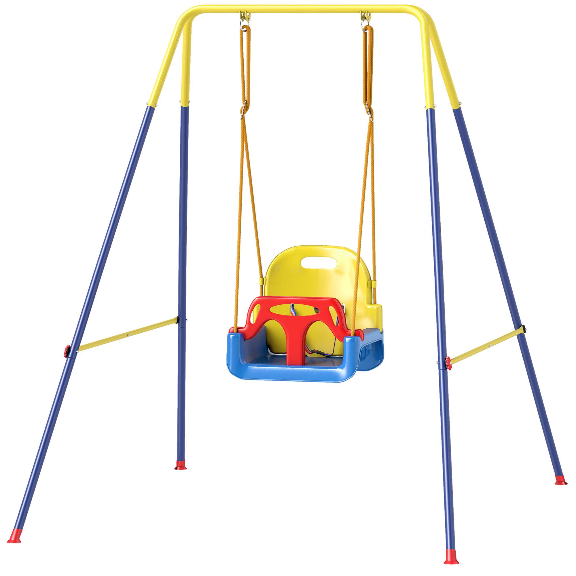 Balançoire jardin réglable enfants dossier barrière acier polypropylène 128x155x157 cm bleue - Image 2