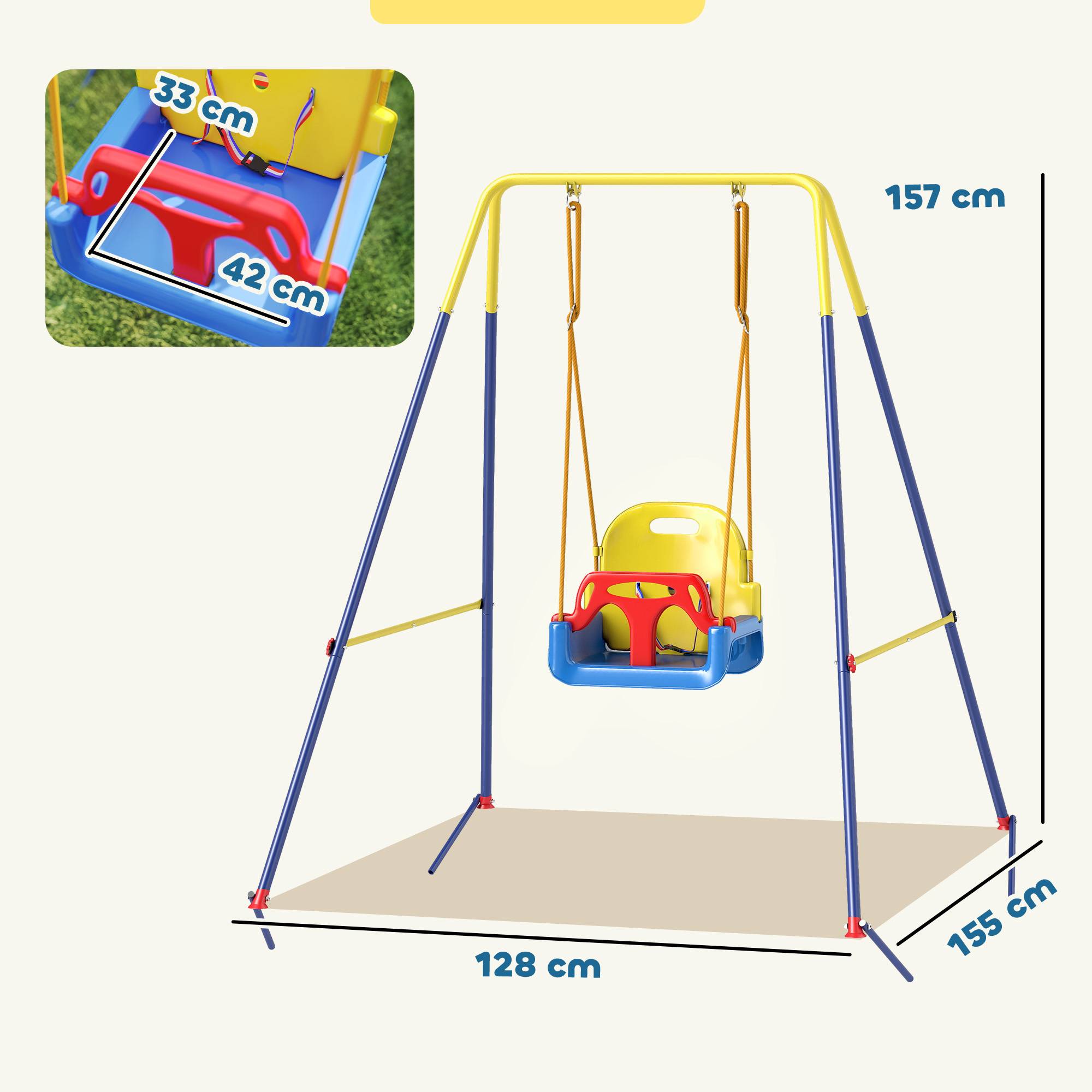 Balançoire jardin réglable enfants dossier barrière acier polypropylène 128x155x157 cm bleue - Image 5