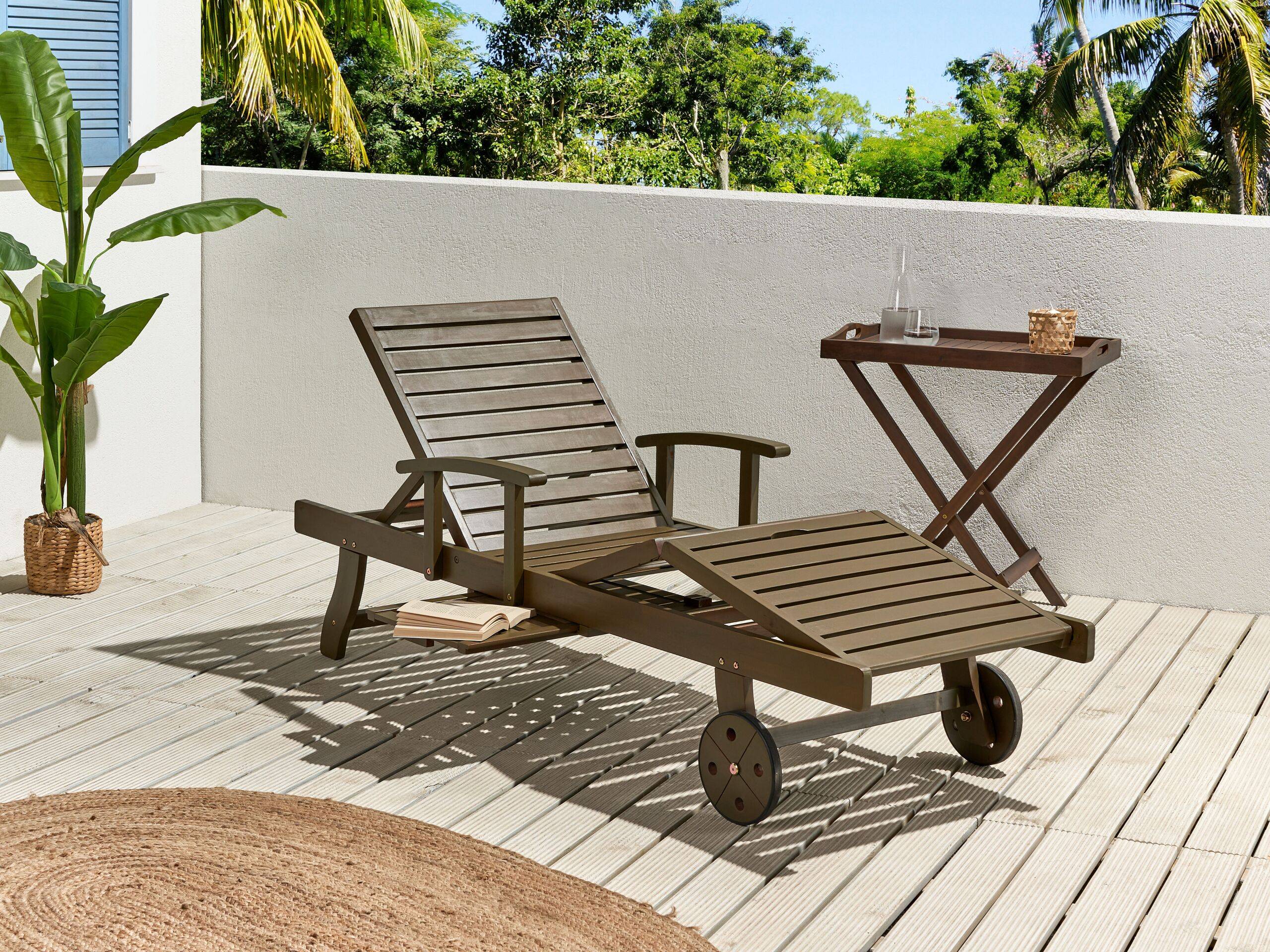 Beliani - Chaise longue Acacia Marron foncé AMANTEA II - Beliani - Image 1