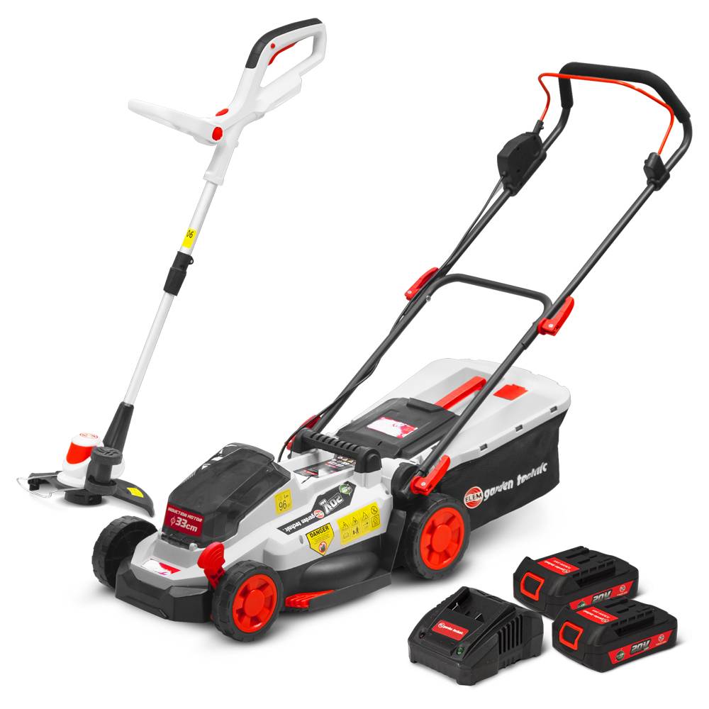 Elem Garden Technic - Tondeuse et coupe bordures rechargeables 20V max + 2 batteries - Elem Garden. - Image 1