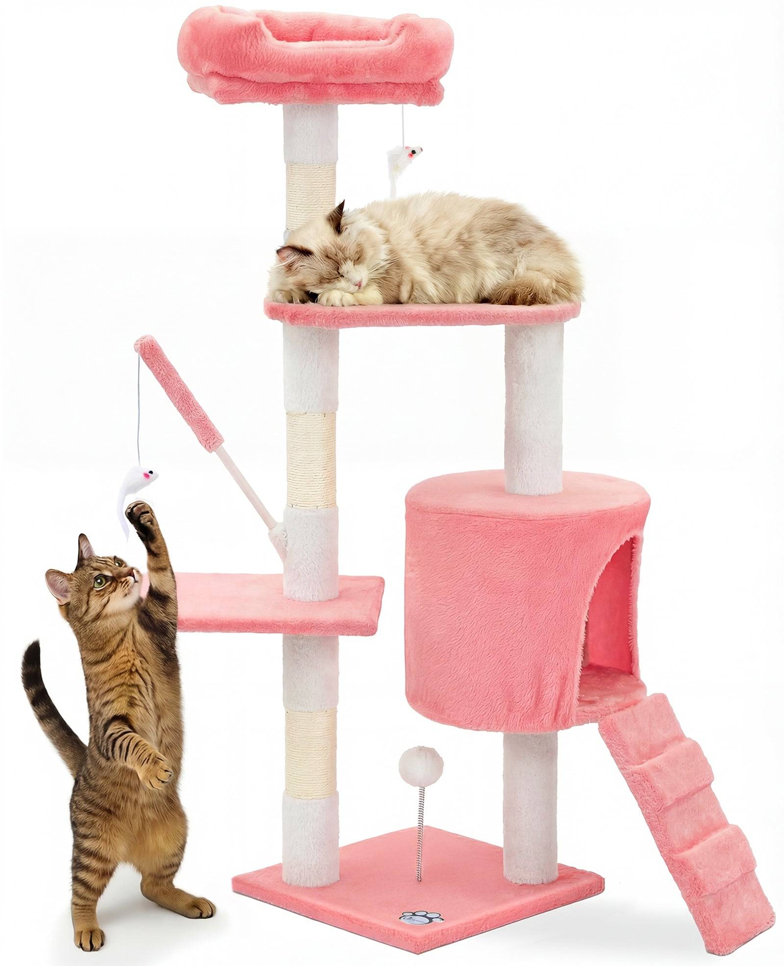 Vounot - Arbre à chat 112cm multi niveaux rose - avec griffoir, niche, jouet et plateforme - arbre à grimper - VOUNOT® - Image 1