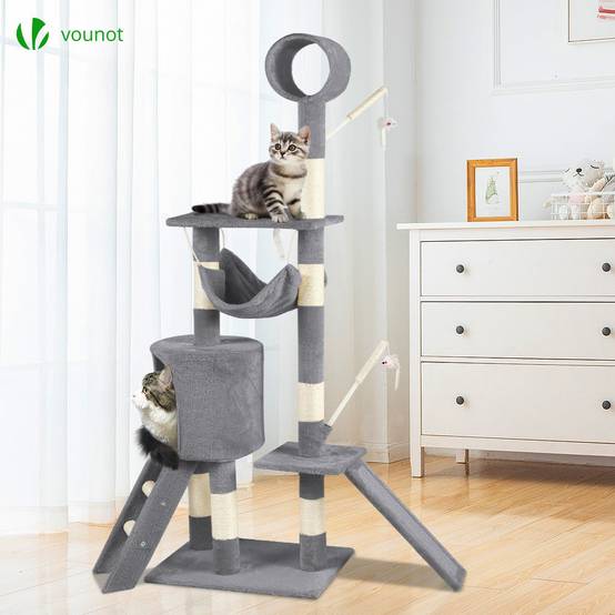 Vounot - Arbre à chat 154cm avec griffoir, niche et plateforme - Gris - Arbre à grimper pour chats - VOUNOT® - Image 2