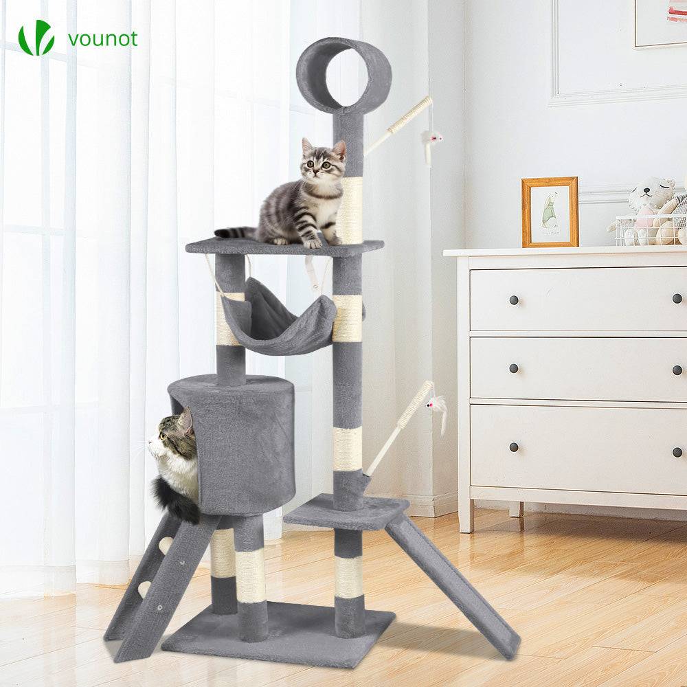 Vounot - Arbre à chat 154cm avec griffoir, niche et plateforme - Gris - Arbre à grimper pour chats - VOUNOT® - Image 2