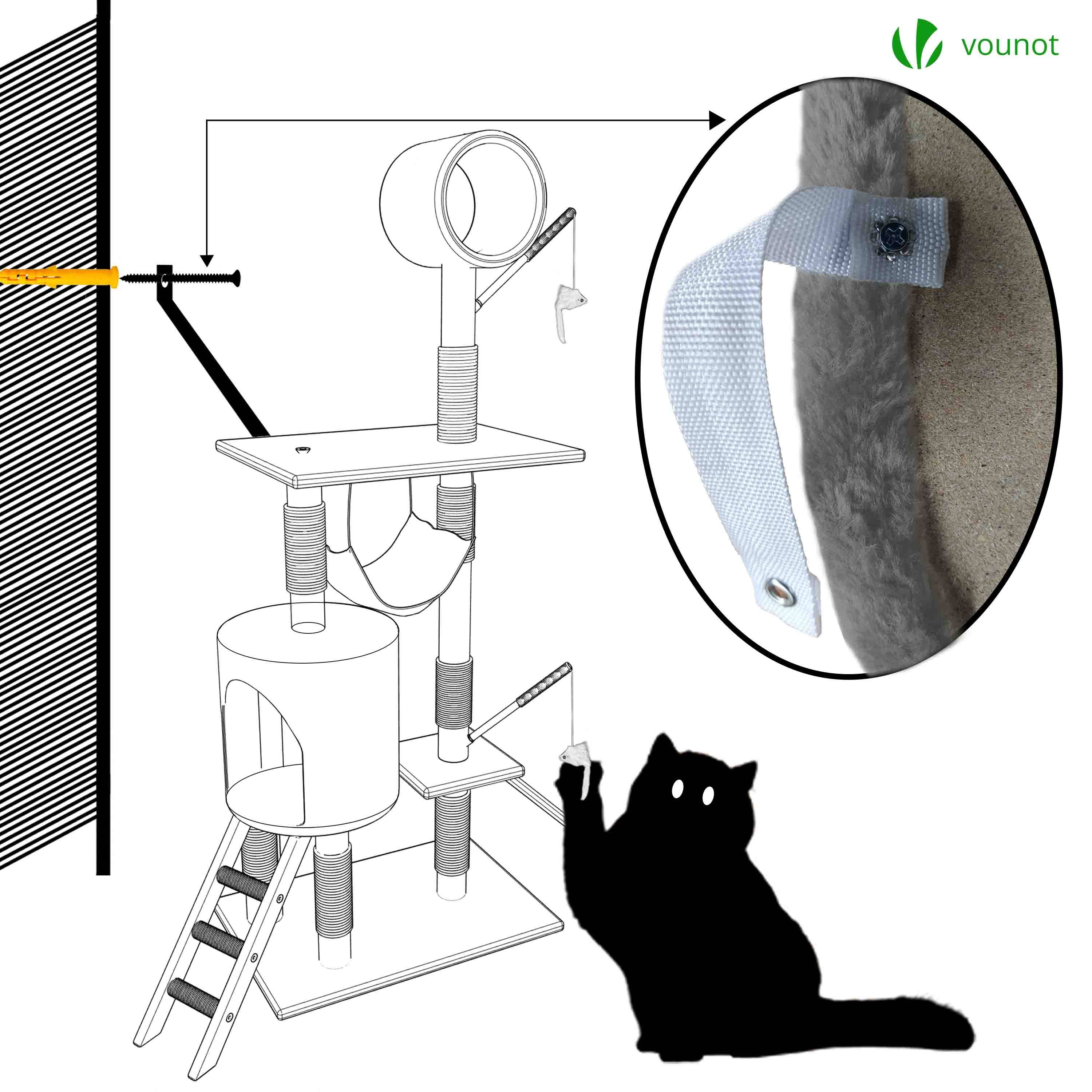 Vounot - Arbre à chat 154cm avec griffoir, niche et plateforme - Gris - Arbre à grimper pour chats - VOUNOT® - Image 7