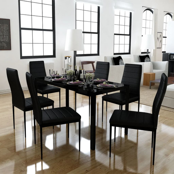 Vidaxl - Ensemble de table à manger sept pièces noir - vidaXL - Image 2