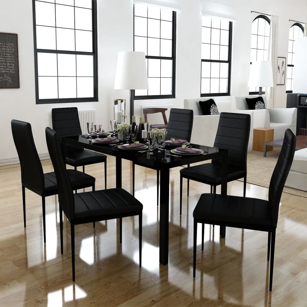 Vidaxl - Ensemble de table à manger sept pièces noir - vidaXL - Image 2