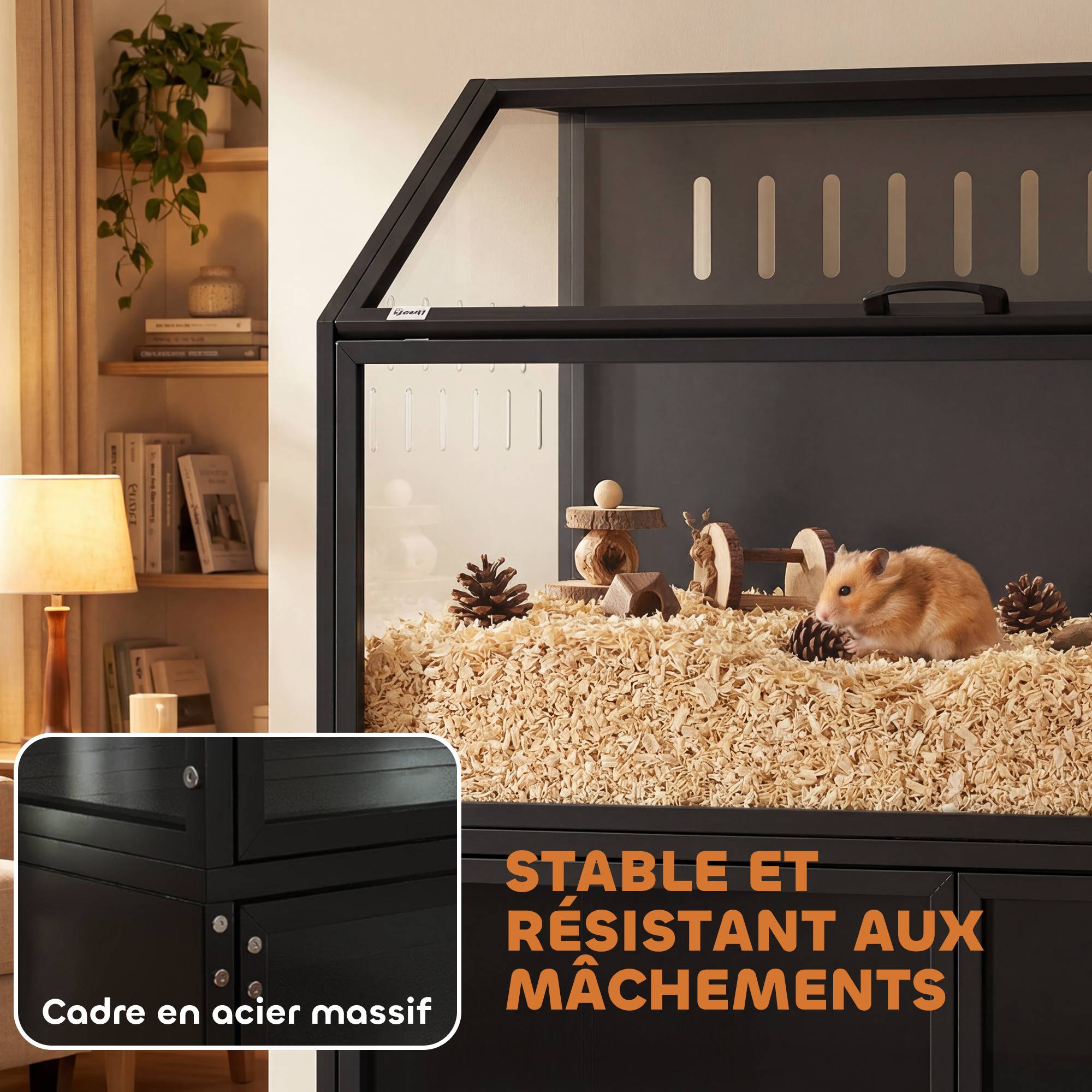 Cage pour rongeur acier et acrylique noir 104 x 41 x 102 cm - PANGIVO - Image 9