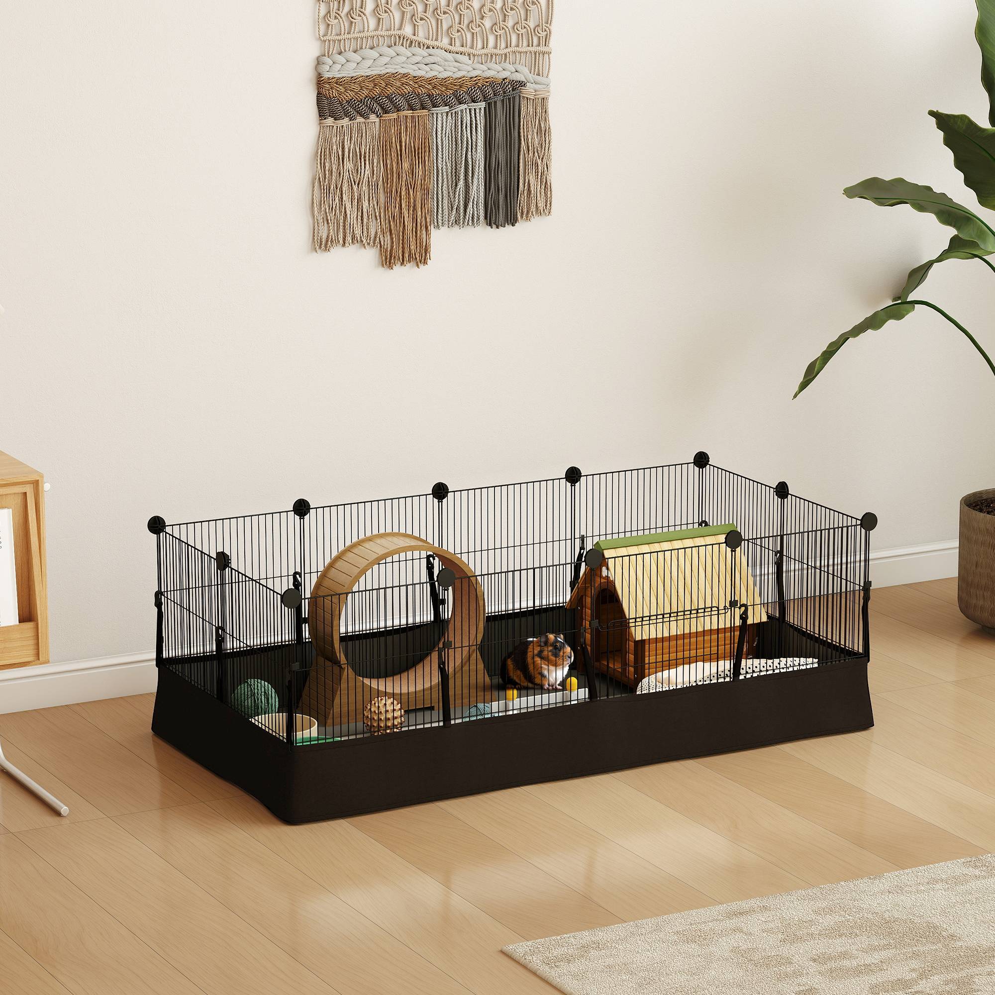 Enclos pour animaux de compagnie en métal à monter soi-même, 12 panneaux, tapis imperméable, pour cochons d'Inde et hérissons, 120 x 60 x 40 cm, noir - Image 3