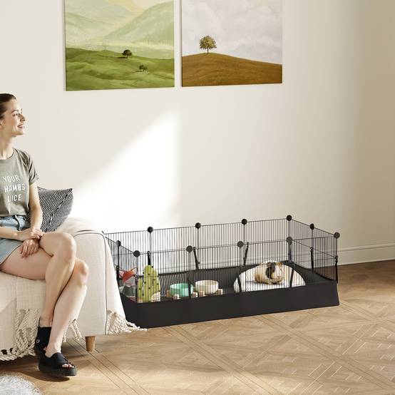Enclos pour animaux de compagnie en métal à monter soi-même, 12 panneaux, tapis imperméable, pour cochons d'Inde et hérissons, 120 x 60 x 40 cm, noir - Image 4
