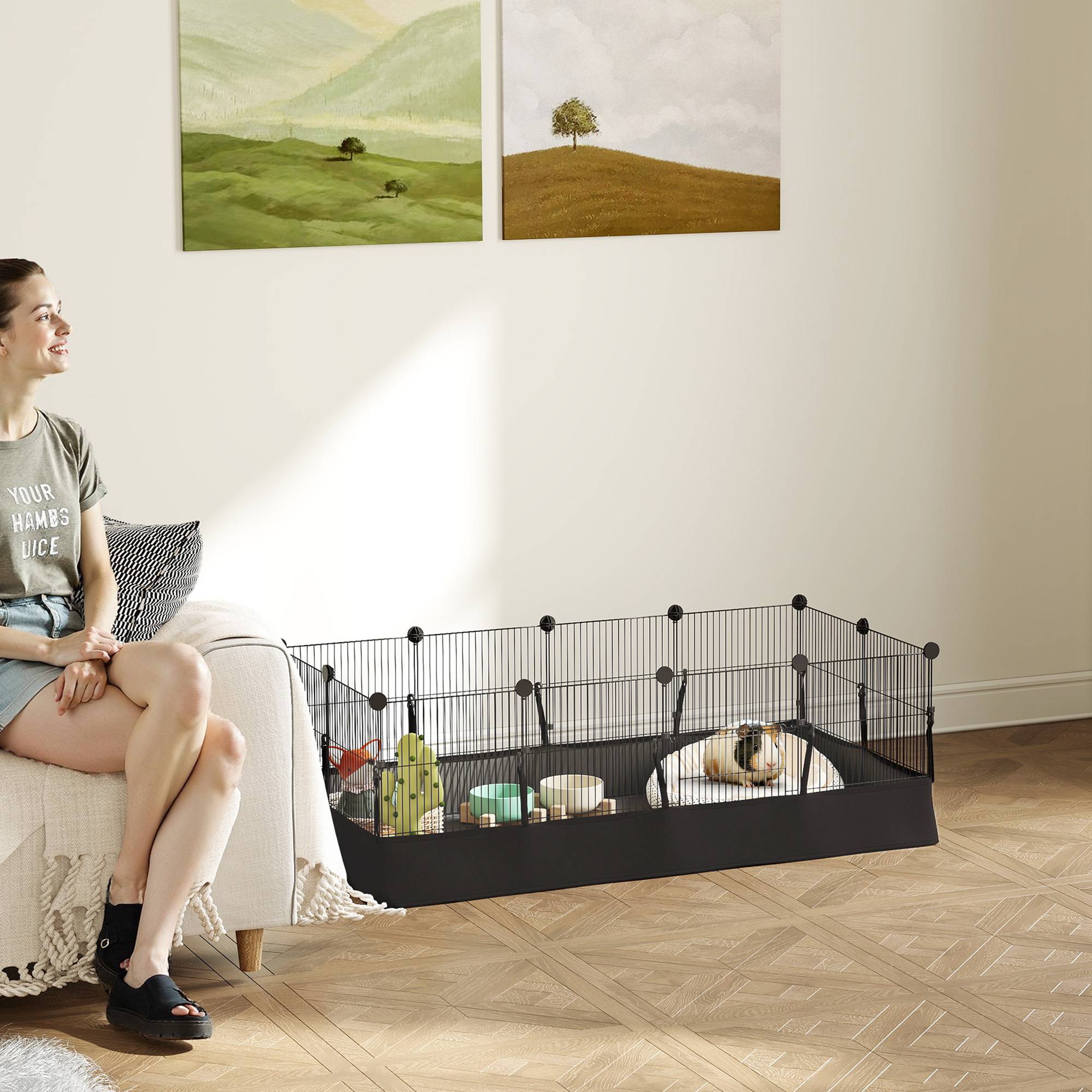 Enclos pour animaux de compagnie en métal à monter soi-même, 12 panneaux, tapis imperméable, pour cochons d'Inde et hérissons, 120 x 60 x 40 cm, noir - Image 4