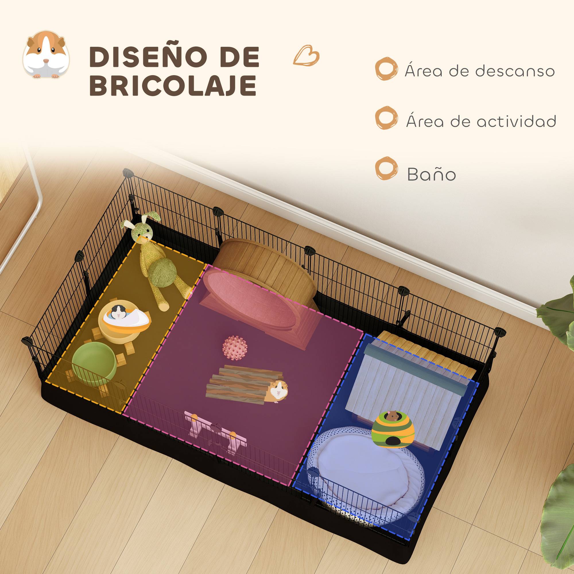Enclos pour animaux de compagnie en métal à monter soi-même, 12 panneaux, tapis imperméable, pour cochons d'Inde et hérissons, 120 x 60 x 40 cm, noir - Image 7