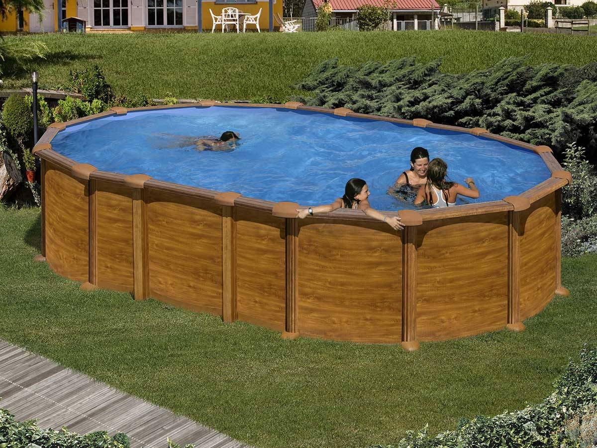 Gré - Kit piscine acier aspect bois Gré Amazonia ovale 6,34 x 3,99 x 1,32 m + Bâche d'hivernage - Image 2