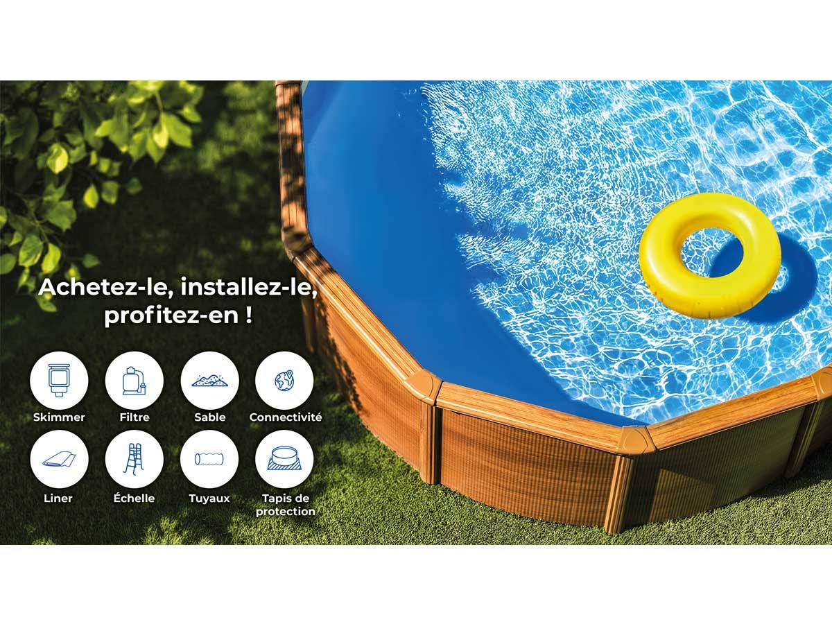 Gré - Kit piscine acier aspect bois Gré Amazonia ovale 6,34 x 3,99 x 1,32 m + Bâche d'hivernage - Image 4