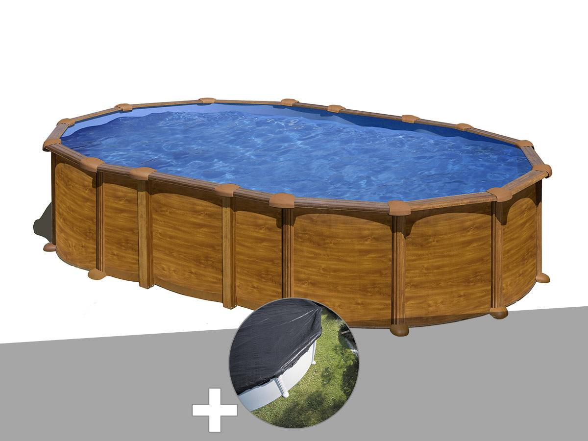 Gré - Kit piscine acier aspect bois Gré Amazonia ovale 6,34 x 3,99 x 1,32 m + Bâche d'hivernage - Image 1