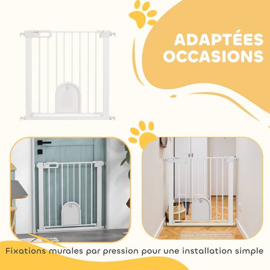 Barrière de sécurité acier avec porte pour animaux fermeture auto 75-82cm blanc - ComfortXL Outdoor Living - Image 10