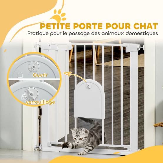 Barrière de sécurité acier avec porte pour animaux fermeture auto 75-82cm blanc - ComfortXL Outdoor Living - Image 8