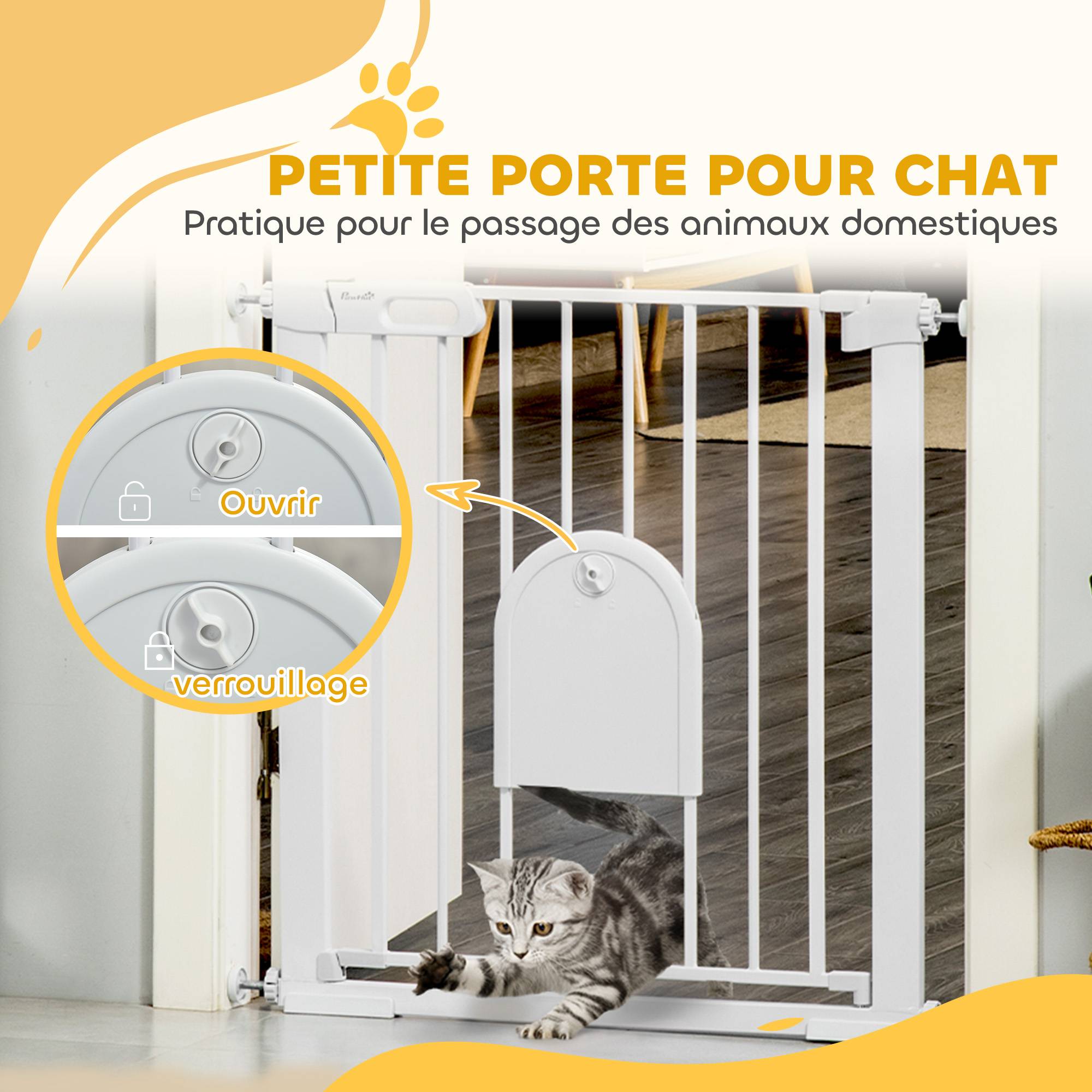 Barrière de sécurité acier avec porte pour animaux fermeture auto 75-82cm blanc - ComfortXL Outdoor Living - Image 8