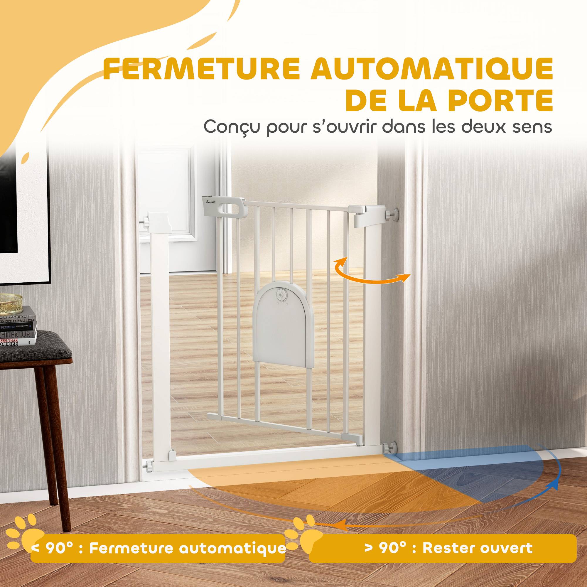 Barrière de sécurité acier avec porte pour animaux fermeture auto 75-82cm blanc - ComfortXL Outdoor Living - Image 7