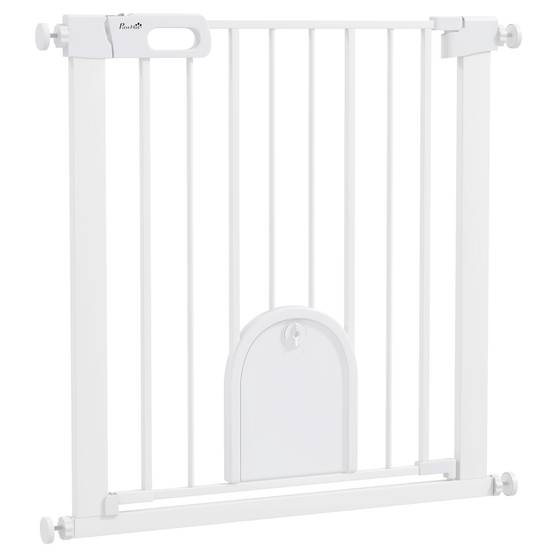 Barrière de sécurité acier avec porte pour animaux fermeture auto 75-82cm blanc - ComfortXL Outdoor Living - Image 1