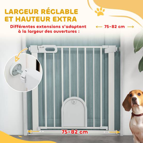 Barrière de sécurité acier avec porte pour animaux fermeture auto 75-82cm blanc - ComfortXL Outdoor Living - Image 9