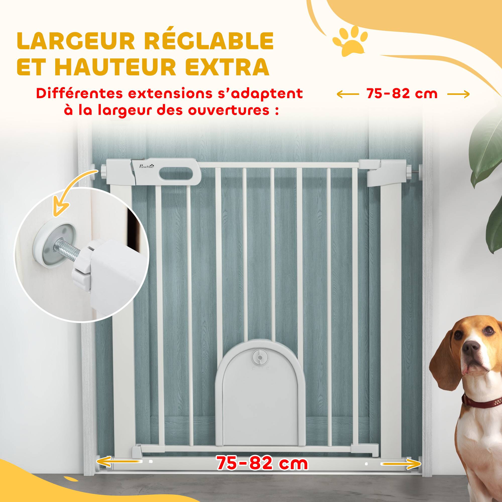 Barrière de sécurité acier avec porte pour animaux fermeture auto 75-82cm blanc - ComfortXL Outdoor Living - Image 9