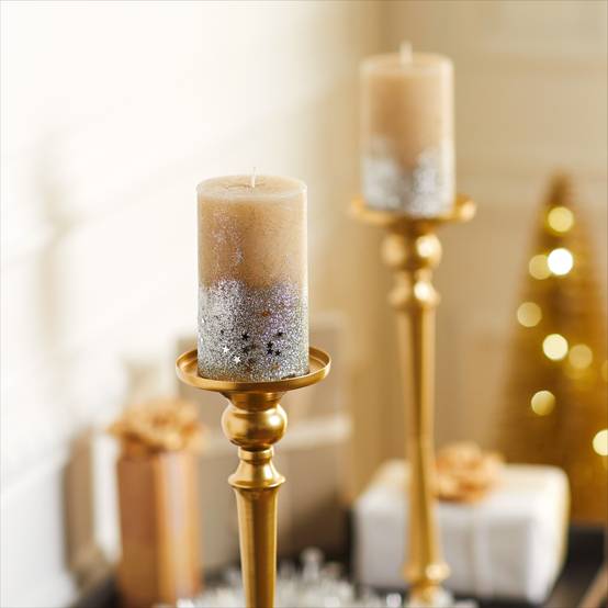 Atmosphera - Bougie cylindre pailletée argent H12 - Feeric Lights & Christmas - Image 1