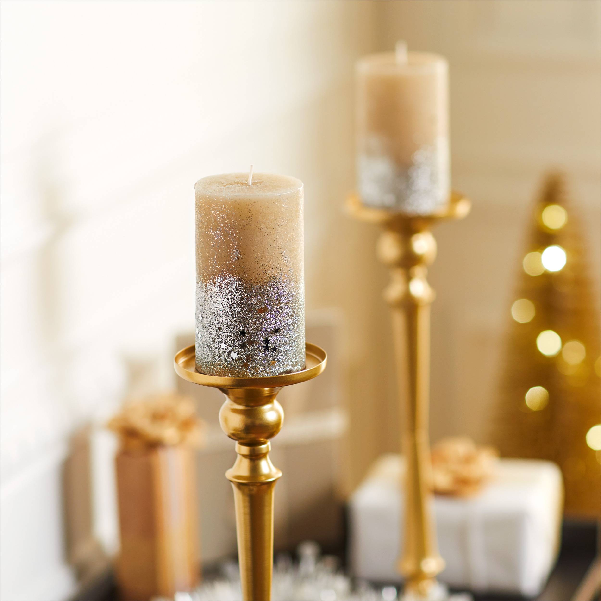 Atmosphera - Bougie cylindre pailletée argent H12 - Feeric Lights & Christmas