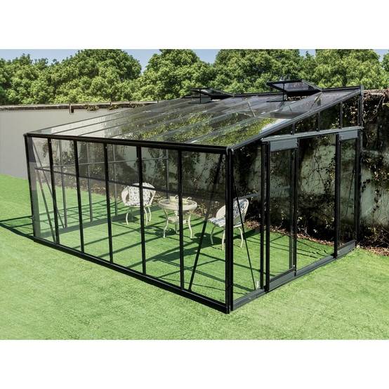 Serre adossée 11,85m² aluminium anthracite verre trempé 4mm Green Protect Luxe avec embase - Image 2
