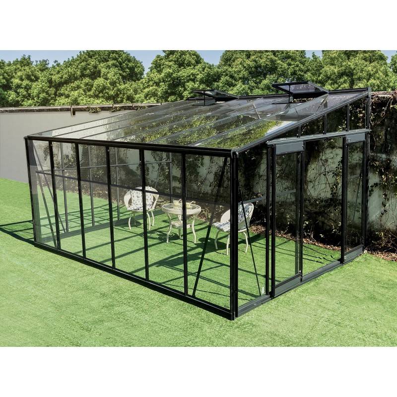Serre adossée 11,85m² aluminium anthracite verre trempé 4mm Green Protect Luxe avec embase - Image 2