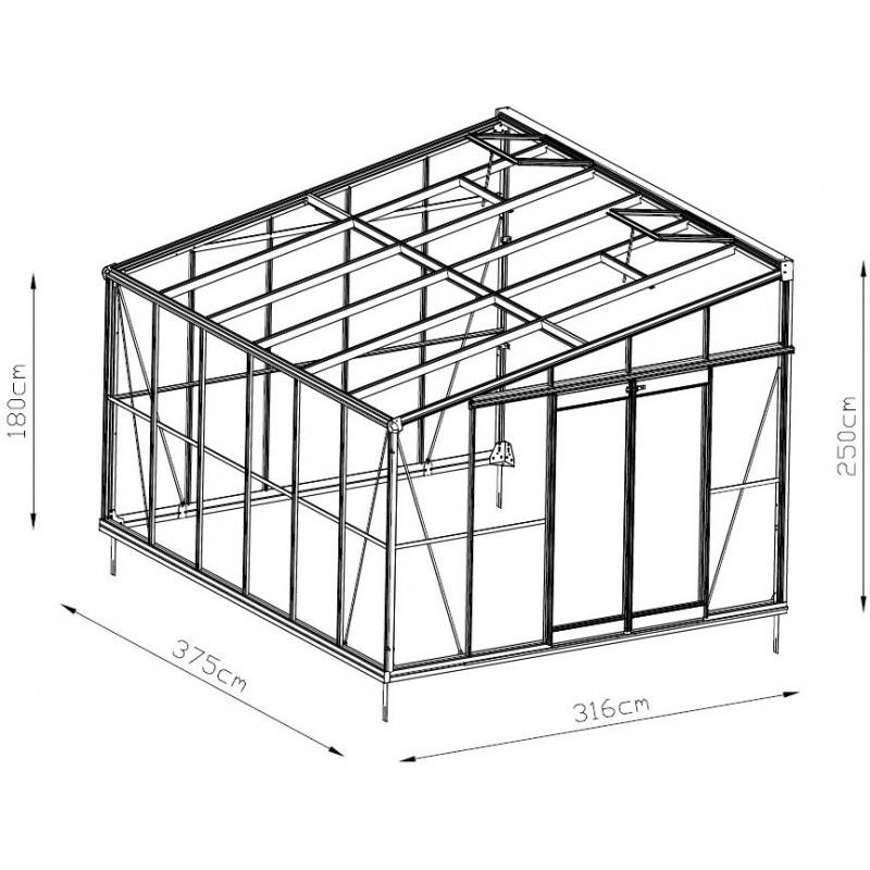 Serre adossée 11,85m² aluminium anthracite verre trempé 4mm Green Protect Luxe avec embase - Image 3