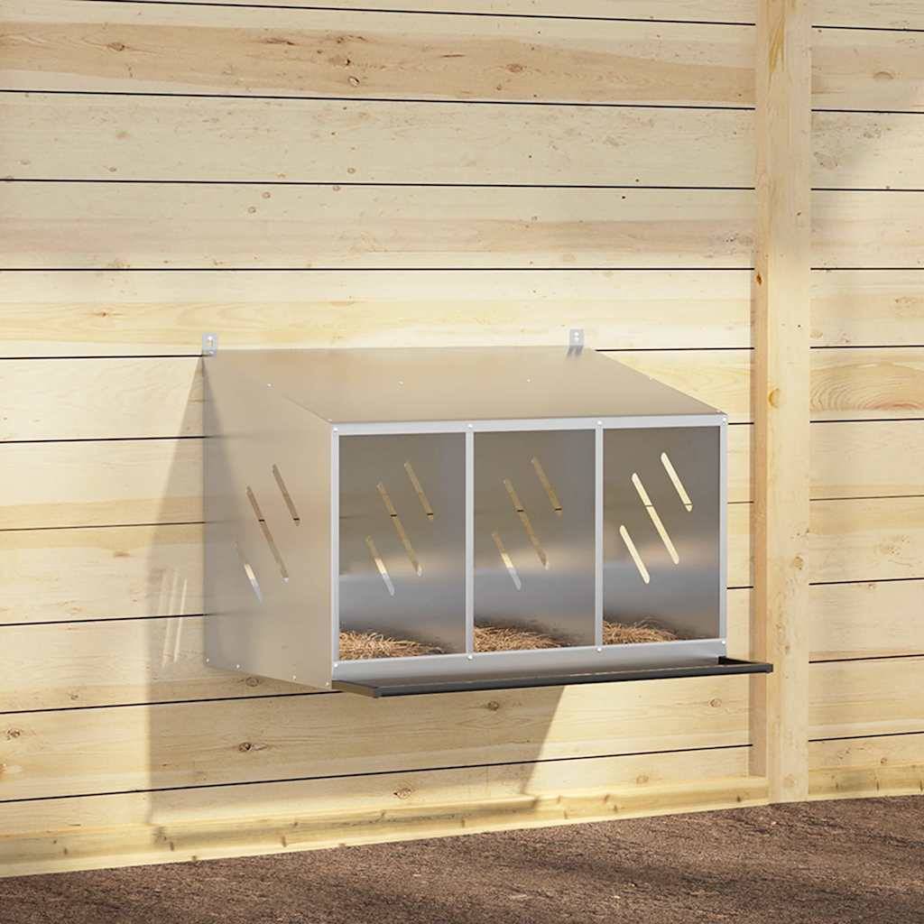 Pondoir de Poules 3 Compartiments Acier Galvanisé Nichoir de Ponte Argenté – ComfortXL Outdoor Living - Image 1