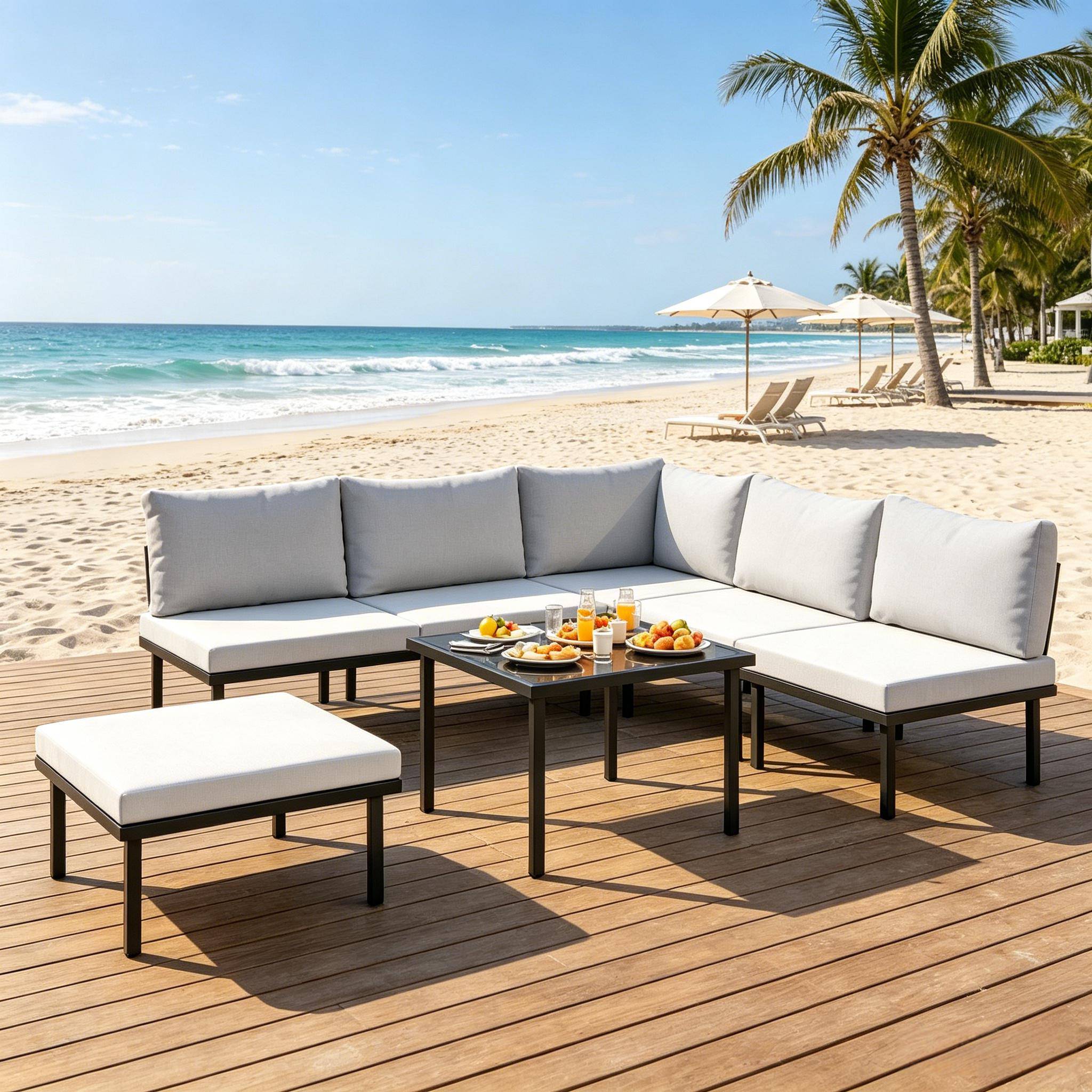 ComfortXL - Salon de jardin modulable métal gris clair 6 pièces avec coussins et table verre - ComfortXL Outdoor Living - Image 1