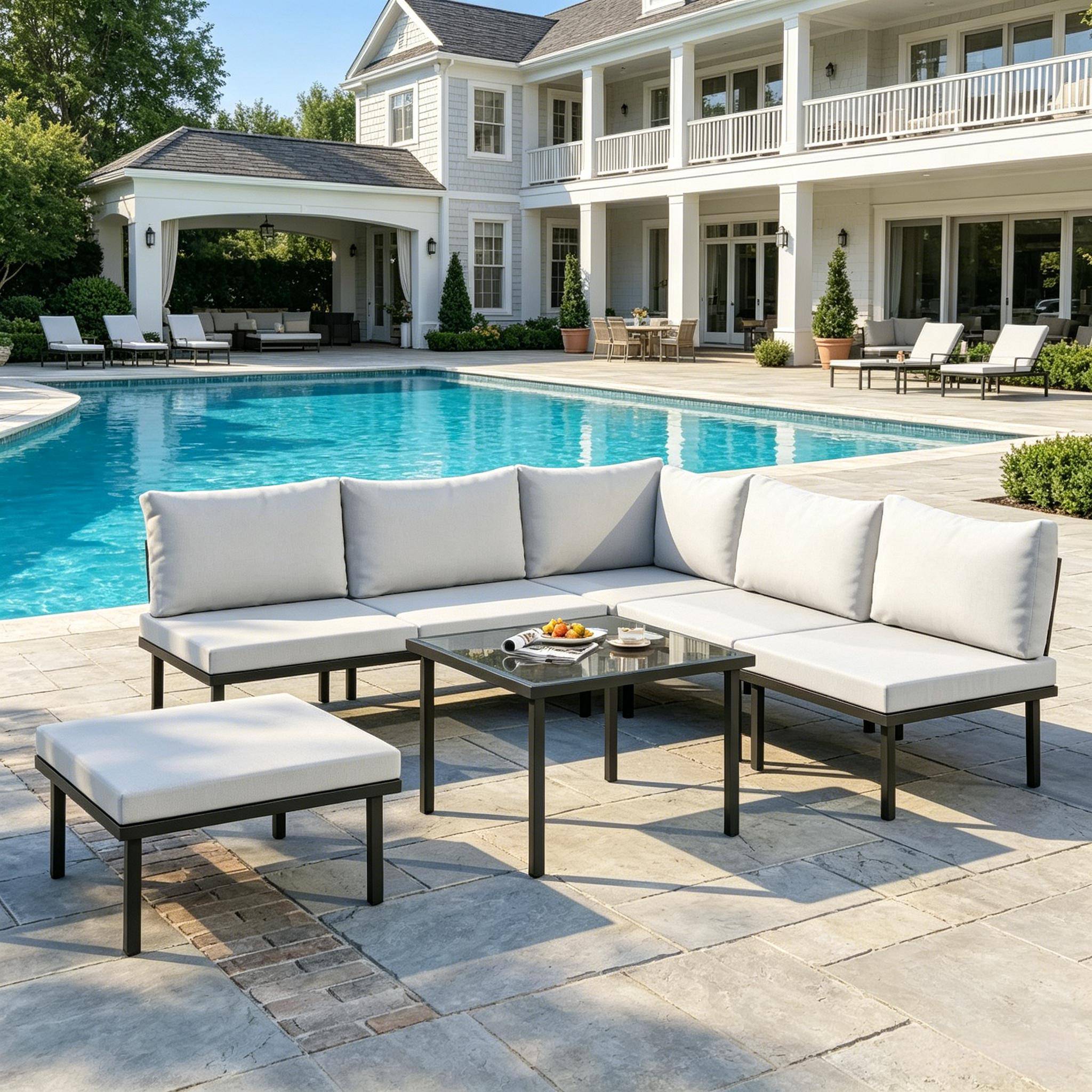 ComfortXL - Salon de jardin modulable métal gris clair 6 pièces avec coussins et table verre - ComfortXL Outdoor Living - Image 5