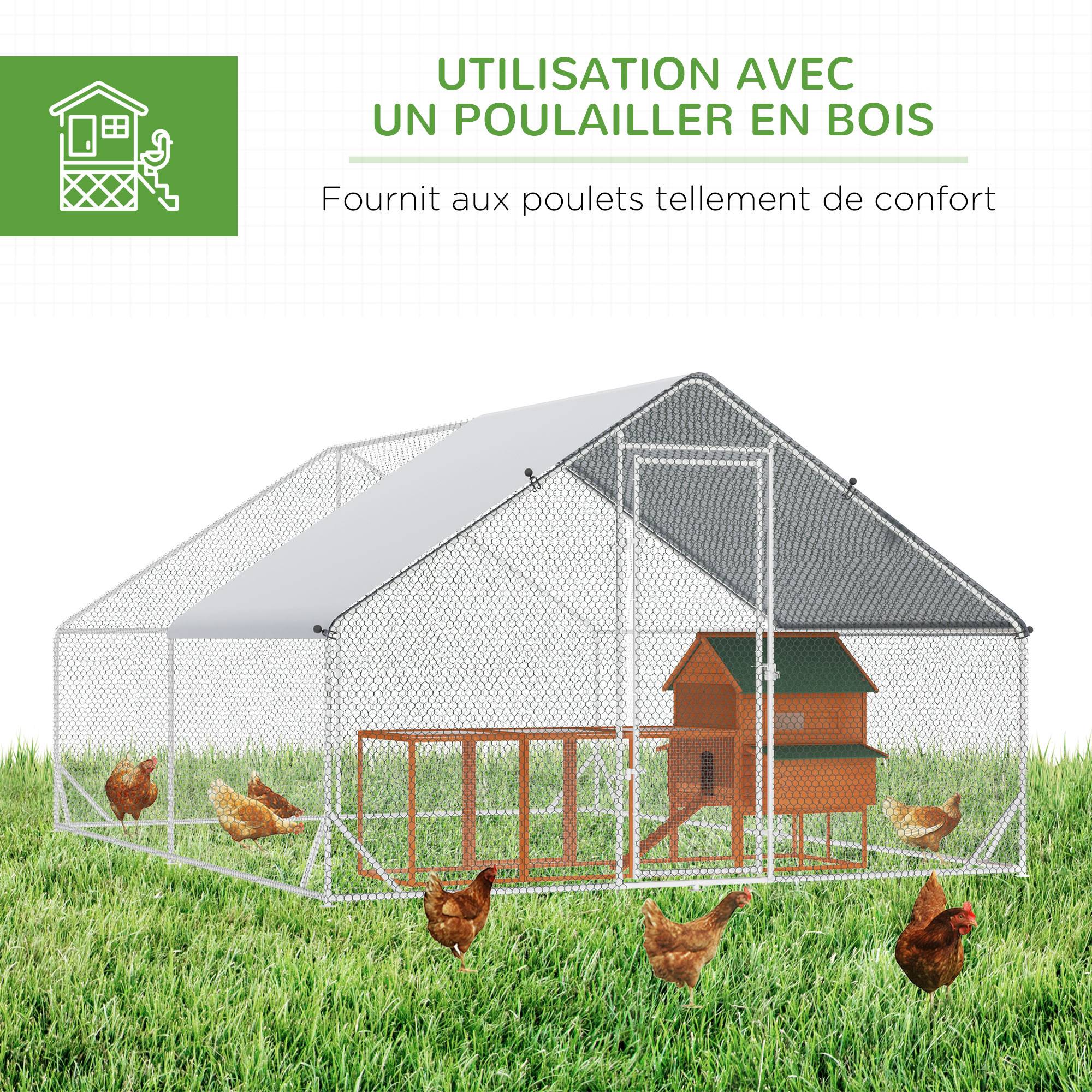 Sans Marque - Enclos poulailler chenil volière extérieur 12 m² - Parc grillagé dim. 3L x 4l x 2H m - Espace Couvert - Acier galvanisé - Image 7
