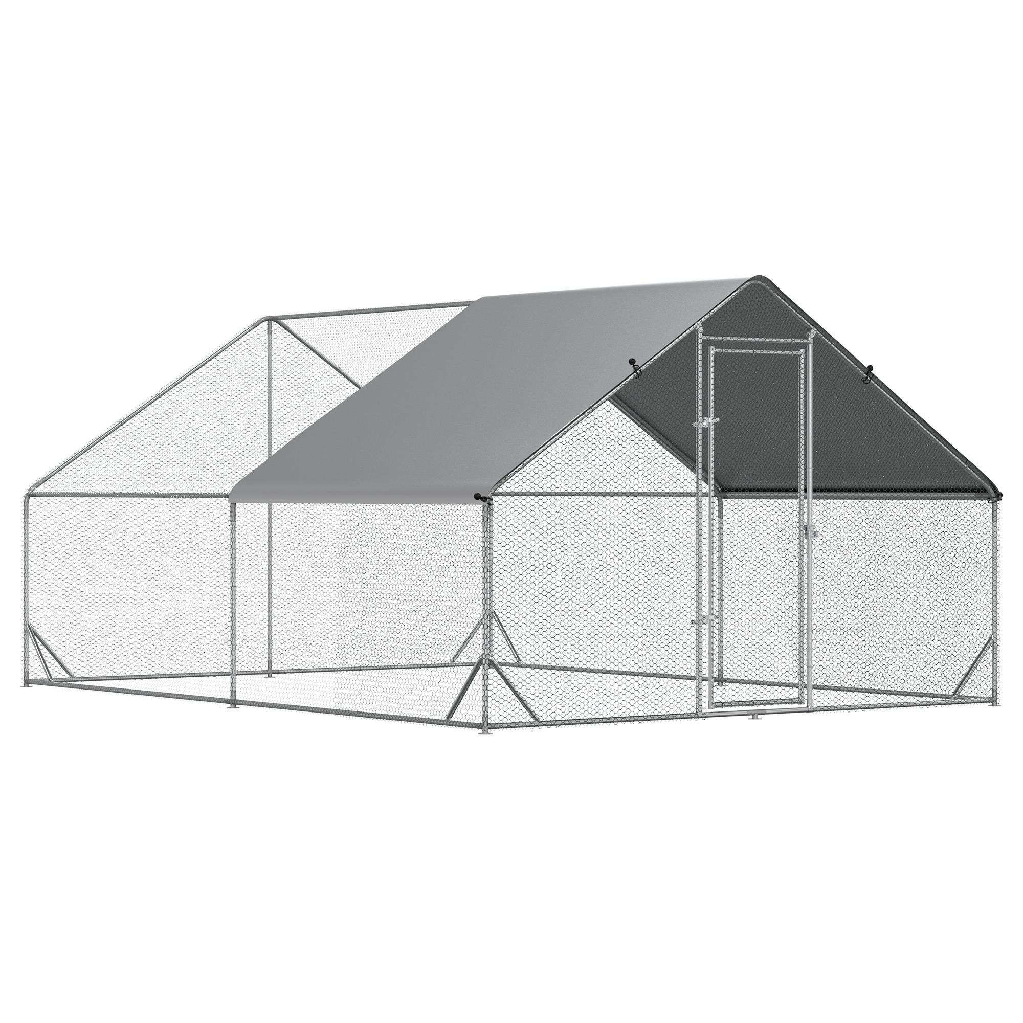 Sans Marque - Enclos poulailler chenil volière extérieur 12 m² - Parc grillagé dim. 3L x 4l x 2H m - Espace Couvert - Acier galvanisé - Image 1