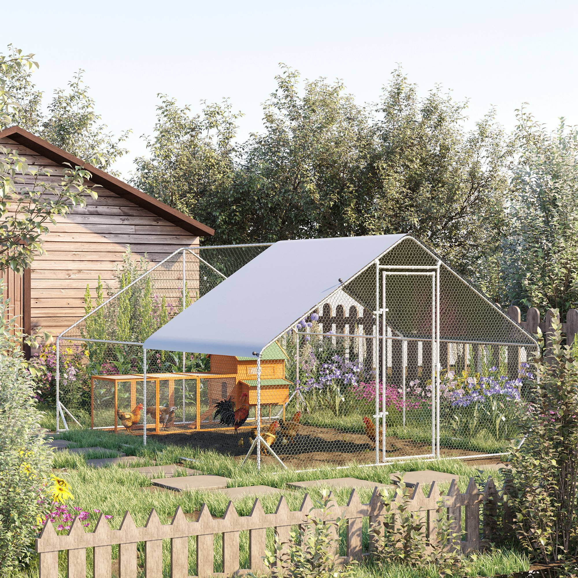 Sans Marque - Enclos poulailler chenil volière extérieur 12 m² - Parc grillagé dim. 3L x 4l x 2H m - Espace Couvert - Acier galvanisé - Image 3