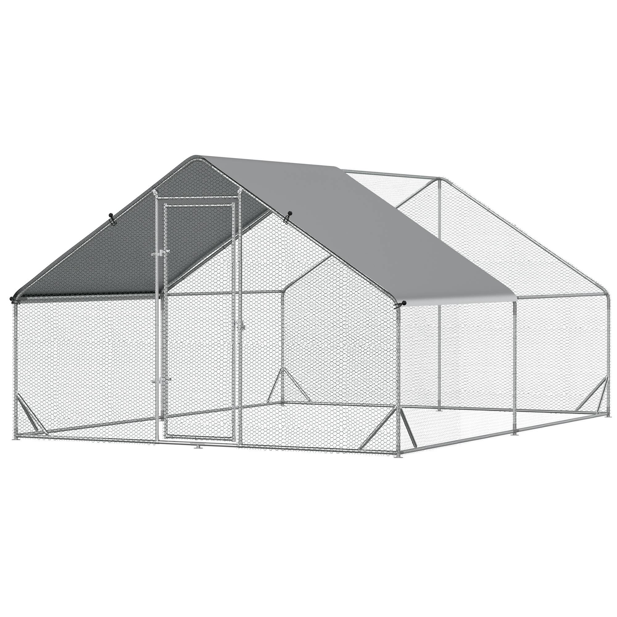 Sans Marque - Enclos poulailler chenil volière extérieur 12 m² - Parc grillagé dim. 3L x 4l x 2H m - Espace Couvert - Acier galvanisé - Image 2