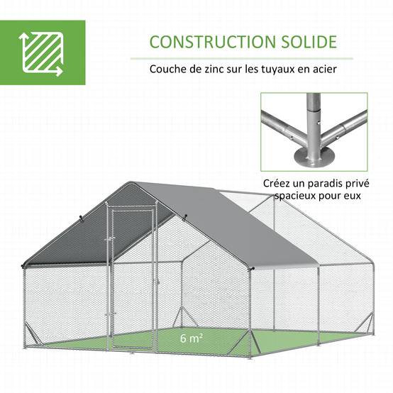 Sans Marque - Enclos poulailler chenil volière extérieur 12 m² - Parc grillagé dim. 3L x 4l x 2H m - Espace Couvert - Acier galvanisé - Image 8