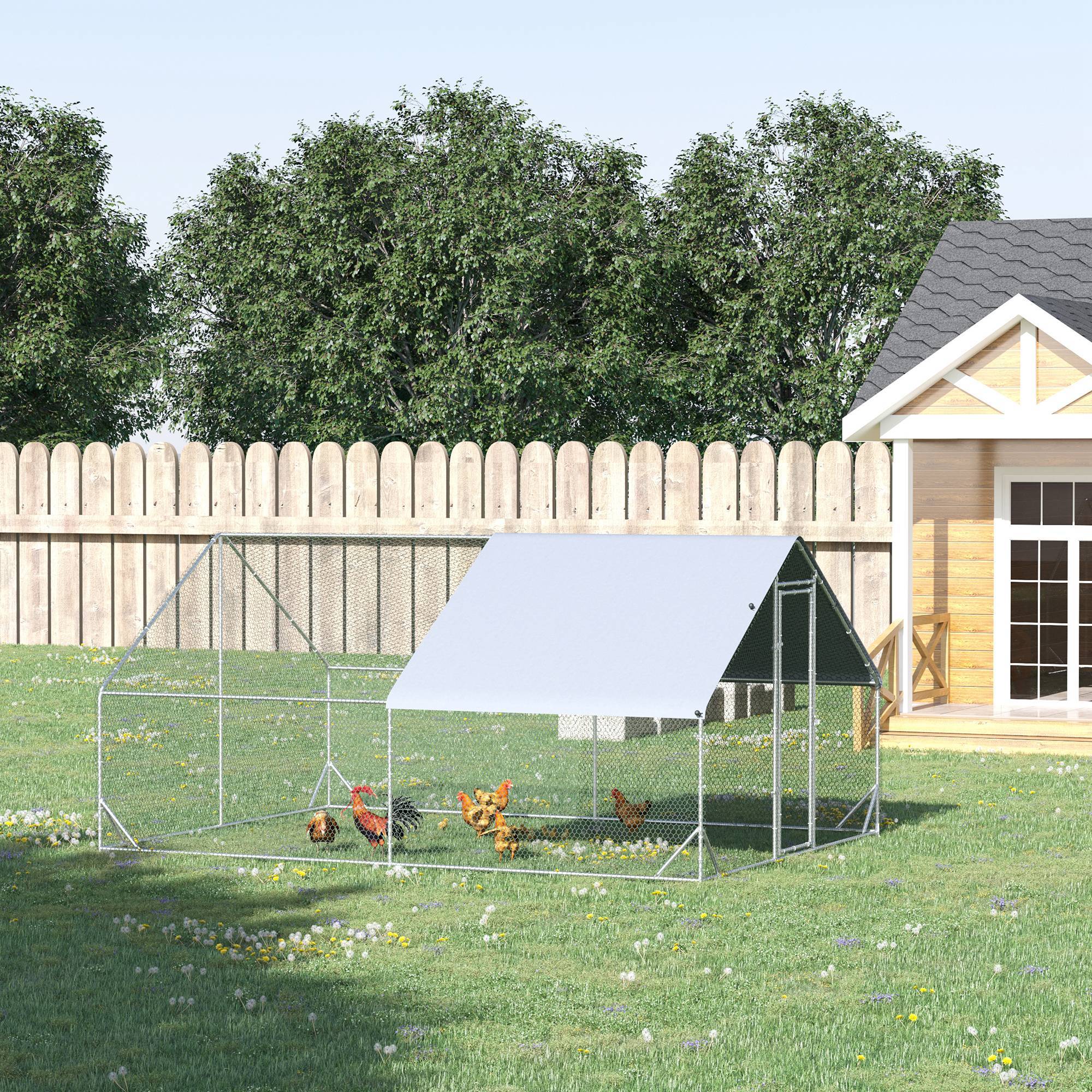 Sans Marque - Enclos poulailler chenil volière extérieur 12 m² - Parc grillagé dim. 3L x 4l x 2H m - Espace Couvert - Acier galvanisé - Image 4