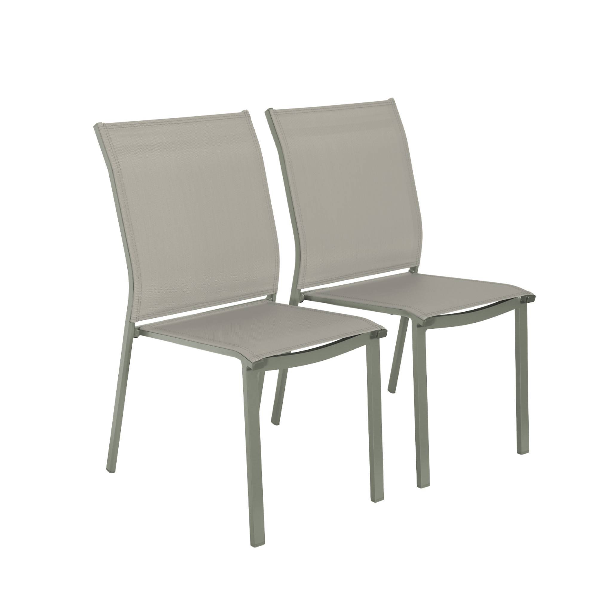 sweeek - Lot de 2 chaises de jardin CLEVELAND empilables aluminium et textilene kaki. 64.5 x 45.5 x 89.5 cm | sweeek - Image 2